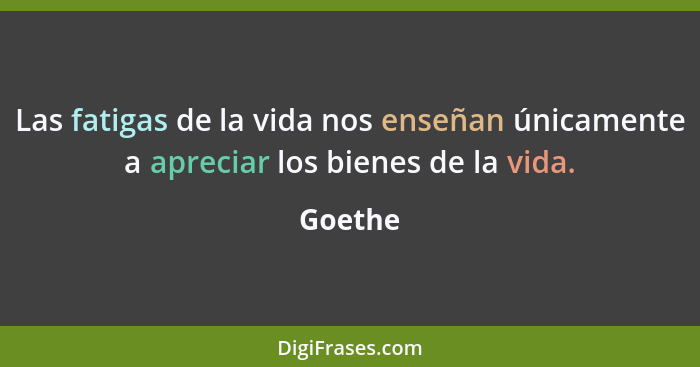 Las fatigas de la vida nos enseñan únicamente a apreciar los bienes de la vida.... - Goethe