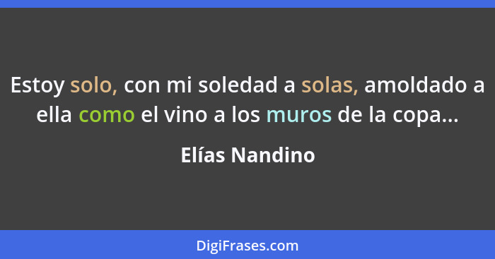 Estoy solo, con mi soledad a solas, amoldado a ella como el vino a los muros de la copa...... - Elías Nandino