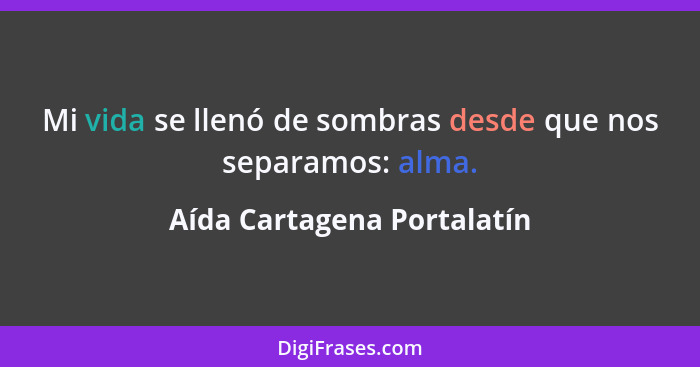 Mi vida se llenó de sombras desde que nos separamos: alma.... - Aída Cartagena Portalatín