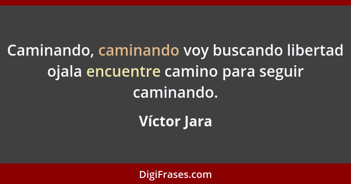 Caminando, caminando voy buscando libertad ojala encuentre camino para seguir caminando.... - Víctor Jara