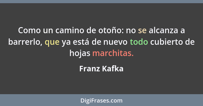 Como un camino de otoño: no se alcanza a barrerlo, que ya está de nuevo todo cubierto de hojas marchitas.... - Franz Kafka