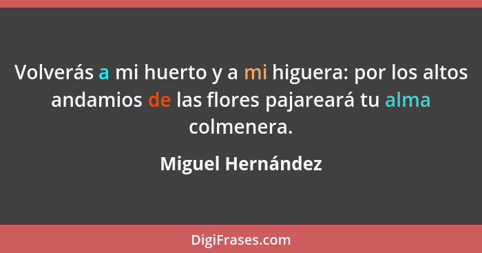 Volverás a mi huerto y a mi higuera: por los altos andamios de las flores pajareará tu alma colmenera.... - Miguel Hernández