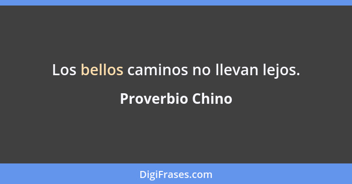 Los bellos caminos no llevan lejos.... - Proverbio Chino