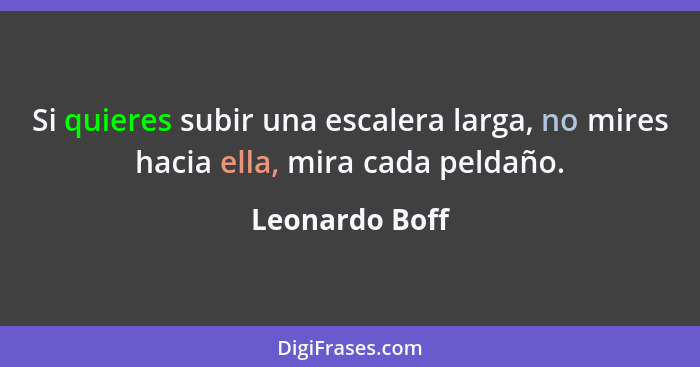 Si quieres subir una escalera larga, no mires hacia ella, mira cada peldaño.... - Leonardo Boff