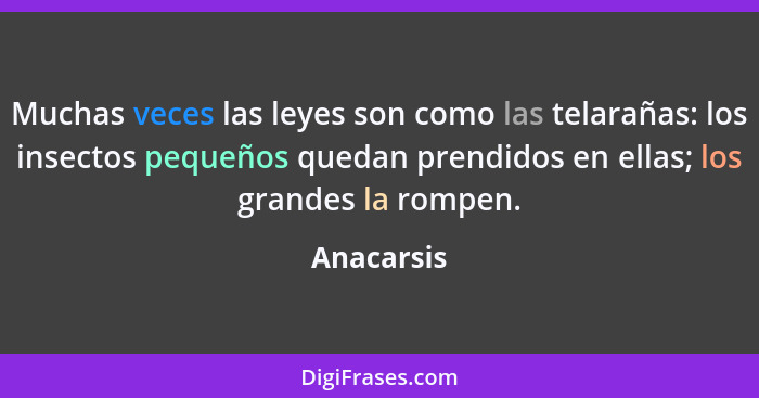 Muchas veces las leyes son como las telarañas: los insectos pequeños quedan prendidos en ellas; los grandes la rompen.... - Anacarsis