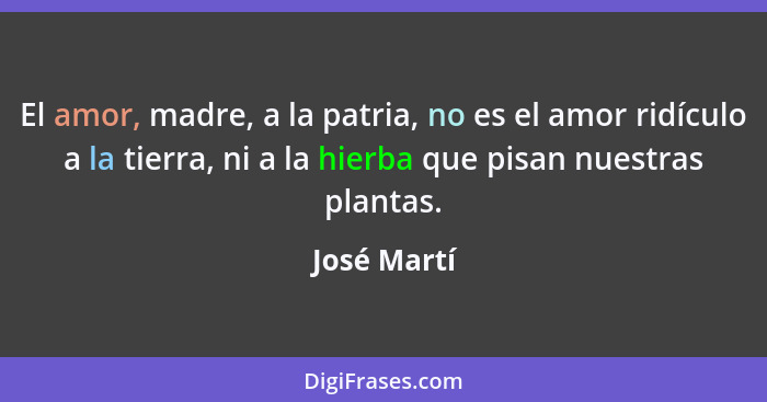 El amor, madre, a la patria, no es el amor ridículo a la tierra, ni a la hierba que pisan nuestras plantas.... - José Martí