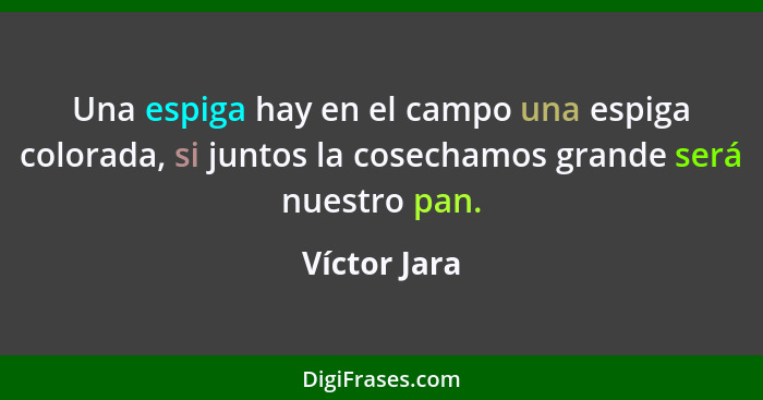 Una espiga hay en el campo una espiga colorada, si juntos la cosechamos grande será nuestro pan.... - Víctor Jara