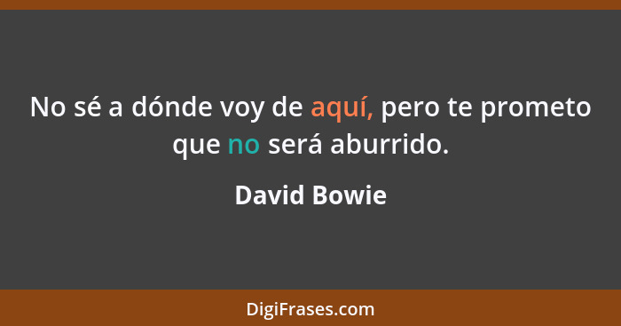 No sé a dónde voy de aquí, pero te prometo que no será aburrido.... - David Bowie