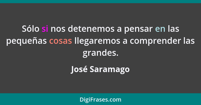 Sólo si nos detenemos a pensar en las pequeñas cosas llegaremos a comprender las grandes.... - José Saramago