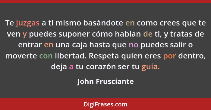 Te juzgas a ti mismo basándote en como crees que te ven y puedes suponer cómo hablan de ti, y tratas de entrar en una caja hasta que... - John Frusciante