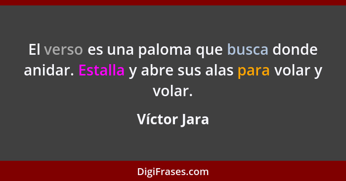 El verso es una paloma que busca donde anidar. Estalla y abre sus alas para volar y volar.... - Víctor Jara