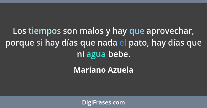 Los tiempos son malos y hay que aprovechar, porque si hay días que nada el pato, hay días que ni agua bebe.... - Mariano Azuela