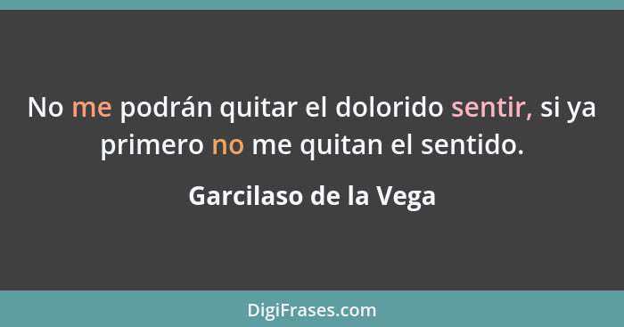 No me podrán quitar el dolorido sentir, si ya primero no me quitan el sentido.... - Garcilaso de la Vega