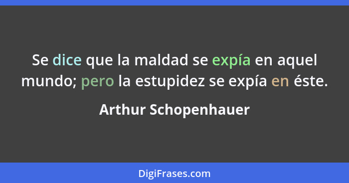 Se dice que la maldad se expía en aquel mundo; pero la estupidez se expía en éste.... - Arthur Schopenhauer