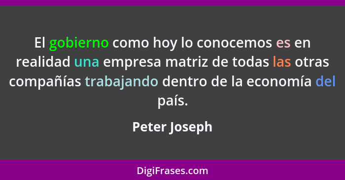 El gobierno como hoy lo conocemos es en realidad una empresa matriz de todas las otras compañías trabajando dentro de la economía del p... - Peter Joseph