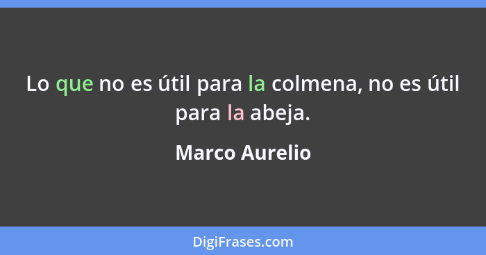 Lo que no es útil para la colmena, no es útil para la abeja.... - Marco Aurelio