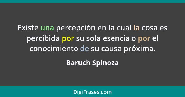 Existe una percepción en la cual la cosa es percibida por su sola esencia o por el conocimiento de su causa próxima.... - Baruch Spinoza