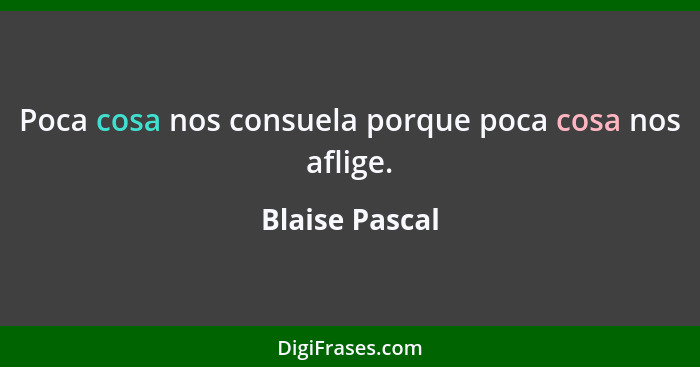 Poca cosa nos consuela porque poca cosa nos aflige.... - Blaise Pascal