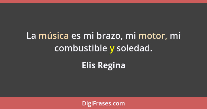 La música es mi brazo, mi motor, mi combustible y soledad.... - Elis Regina