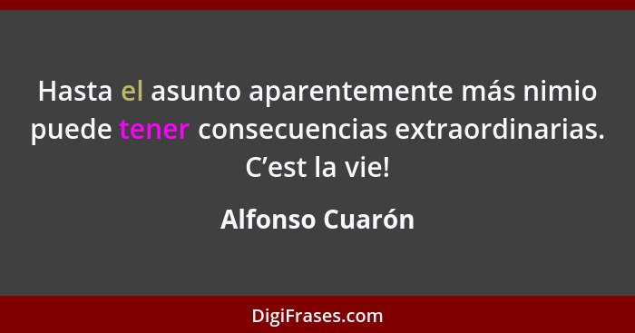 Hasta el asunto aparentemente más nimio puede tener consecuencias extraordinarias. C’est la vie!... - Alfonso Cuarón