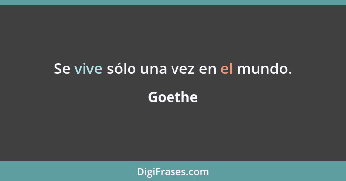 Se vive sólo una vez en el mundo.... - Goethe