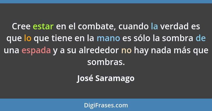 Cree estar en el combate, cuando la verdad es que lo que tiene en la mano es sólo la sombra de una espada y a su alrededor no hay nada... - José Saramago