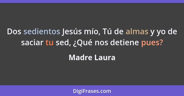 Dos sedientos Jesús mío, Tú de almas y yo de saciar tu sed, ¿Qué nos detiene pues?... - Madre Laura