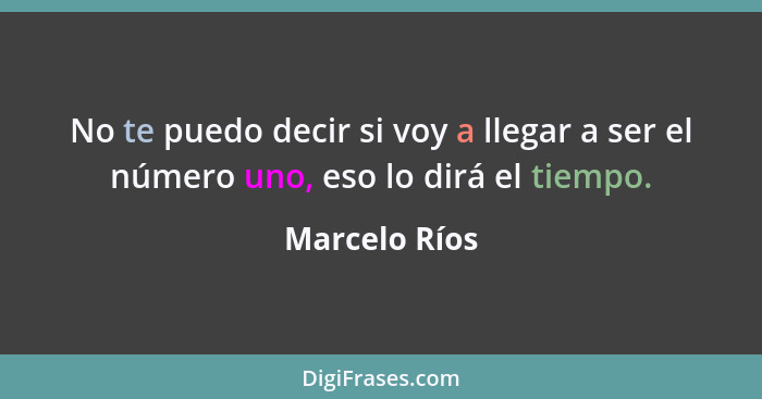 No te puedo decir si voy a llegar a ser el número uno, eso lo dirá el tiempo.... - Marcelo Ríos