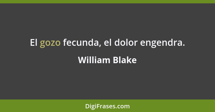 El gozo fecunda, el dolor engendra.... - William Blake