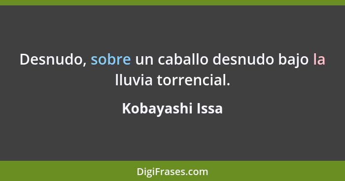 Desnudo, sobre un caballo desnudo bajo la lluvia torrencial.... - Kobayashi Issa