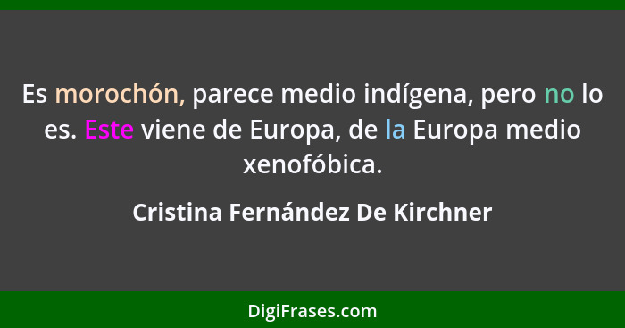 Es morochón, parece medio indígena, pero no lo es. Este viene de Europa, de la Europa medio xenofóbica.... - Cristina Fernández De Kirchner
