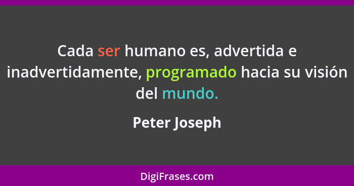 Cada ser humano es, advertida e inadvertidamente, programado hacia su visión del mundo.... - Peter Joseph