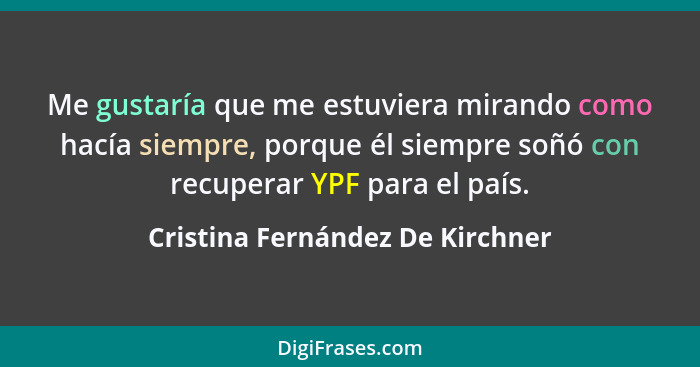 Me gustaría que me estuviera mirando como hacía siempre, porque él siempre soñó con recuperar YPF para el país.... - Cristina Fernández De Kirchner