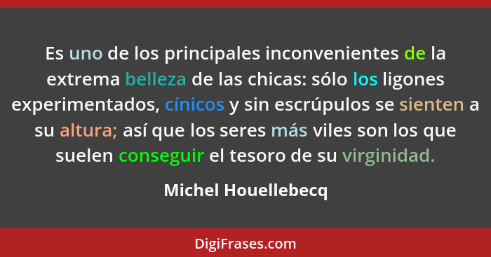 Es uno de los principales inconvenientes de la extrema belleza de las chicas: sólo los ligones experimentados, cínicos y sin escr... - Michel Houellebecq