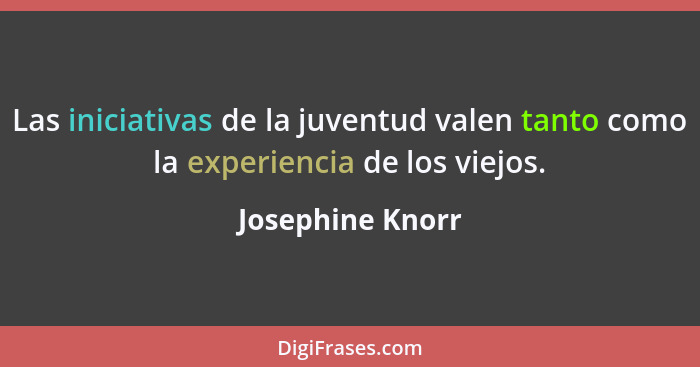 Las iniciativas de la juventud valen tanto como la experiencia de los viejos.... - Josephine Knorr
