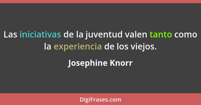 Las iniciativas de la juventud valen tanto como la experiencia de los viejos.... - Josephine Knorr