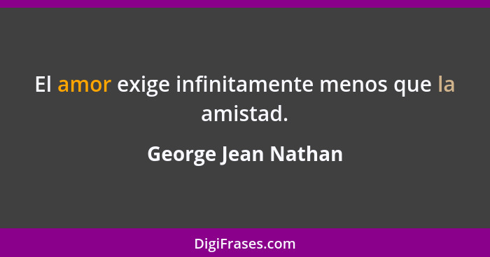 El amor exige infinitamente menos que la amistad.... - George Jean Nathan