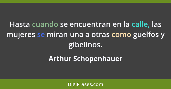 Hasta cuando se encuentran en la calle, las mujeres se miran una a otras como guelfos y gibelinos.... - Arthur Schopenhauer