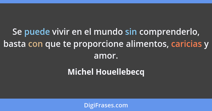 Se puede vivir en el mundo sin comprenderlo, basta con que te proporcione alimentos, caricias y amor.... - Michel Houellebecq