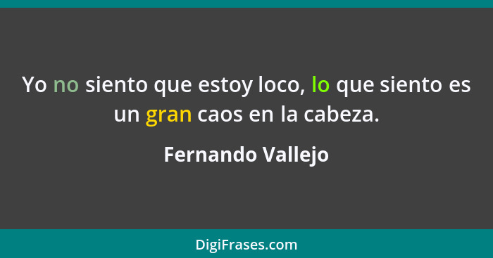 Yo no siento que estoy loco, lo que siento es un gran caos en la cabeza.... - Fernando Vallejo