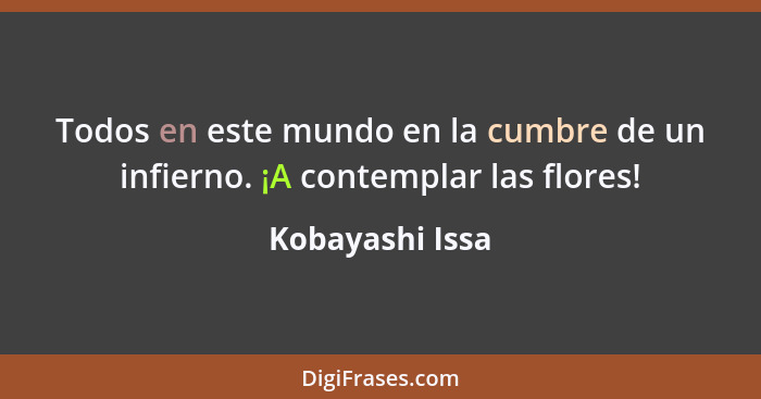 Todos en este mundo en la cumbre de un infierno. ¡A contemplar las flores!... - Kobayashi Issa