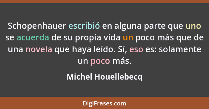 Schopenhauer escribió en alguna parte que uno se acuerda de su propia vida un poco más que de una novela que haya leído. Sí, eso... - Michel Houellebecq