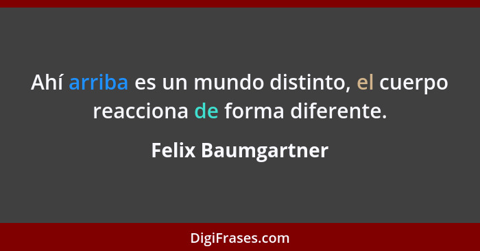 Ahí arriba es un mundo distinto, el cuerpo reacciona de forma diferente.... - Felix Baumgartner