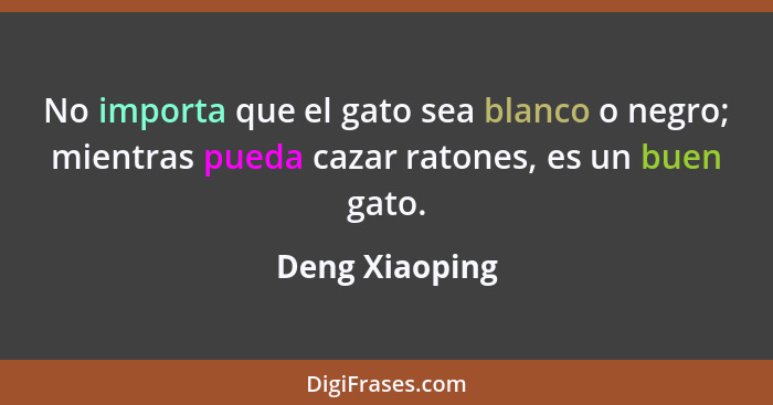 No importa que el gato sea blanco o negro; mientras pueda cazar ratones, es un buen gato.... - Deng Xiaoping