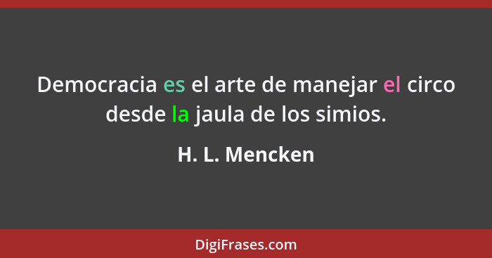 Democracia es el arte de manejar el circo desde la jaula de los simios.... - H. L. Mencken