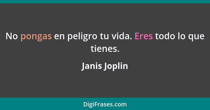 No pongas en peligro tu vida. Eres todo lo que tienes.... - Janis Joplin