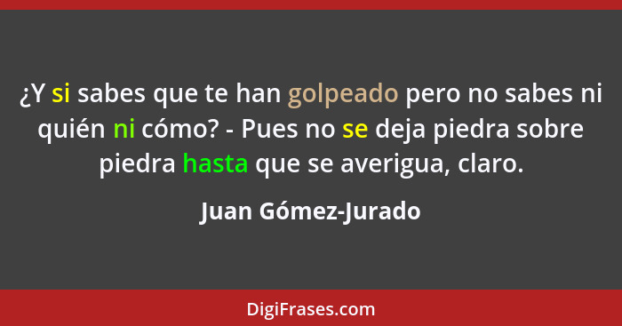 ¿Y si sabes que te han golpeado pero no sabes ni quién ni cómo? - Pues no se deja piedra sobre piedra hasta que se averigua, claro... - Juan Gómez-Jurado