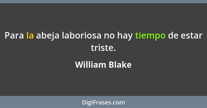 Para la abeja laboriosa no hay tiempo de estar triste.... - William Blake