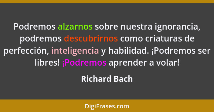 Podremos alzarnos sobre nuestra ignorancia, podremos descubrirnos como criaturas de perfección, inteligencia y habilidad. ¡Podremos ser... - Richard Bach