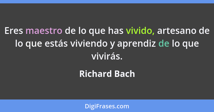 Eres maestro de lo que has vivido, artesano de lo que estás viviendo y aprendiz de lo que vivirás.... - Richard Bach